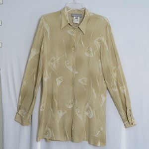 Vintage 90s LES COPAINS Misselleci Beige & Ivory Calla Lily Tunic Size 44 (M)
